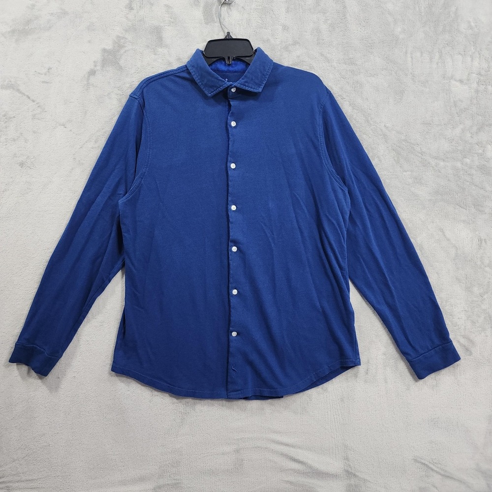 Tailorbyrd Shirt Mens XL Blue Super Soft Comfort Knit Button Front Long Sleeve